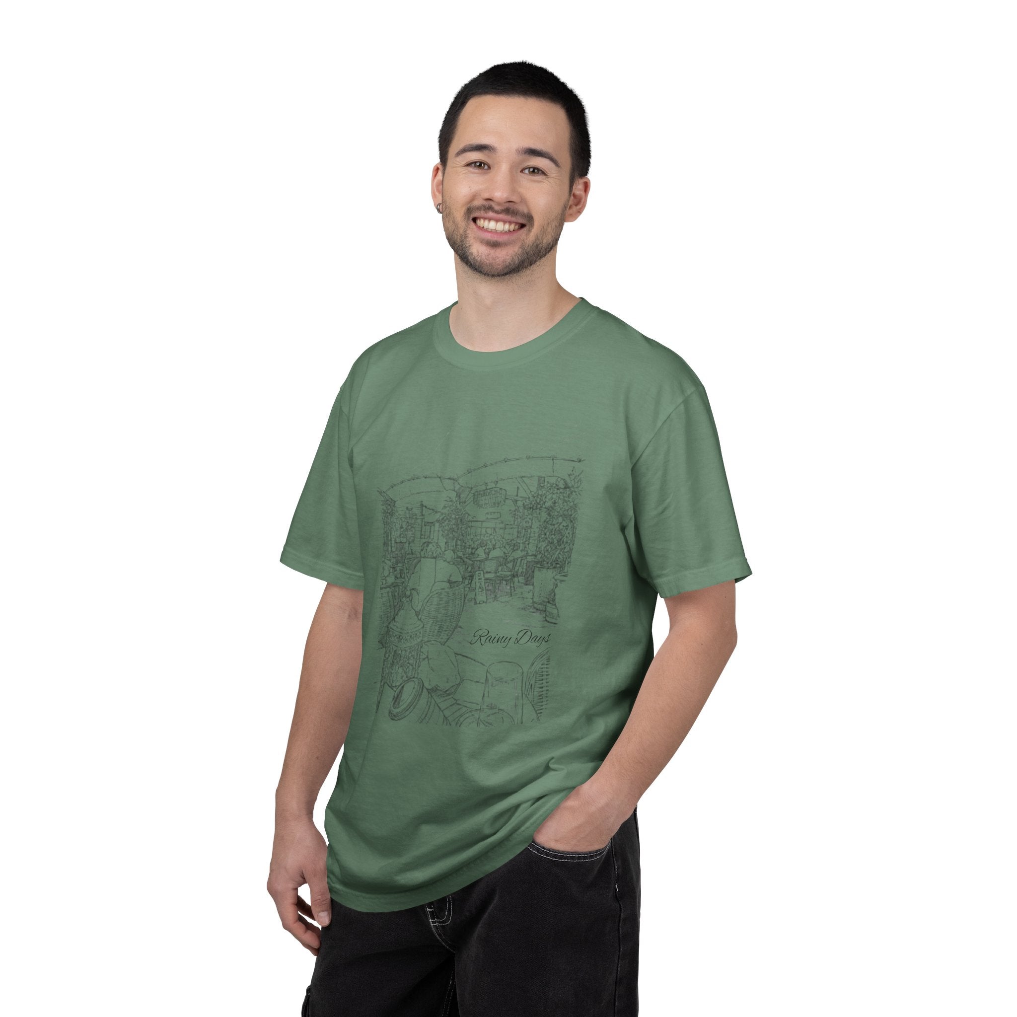 Rainy Day Pencil Sketch T-Shirt — Marquee Seating Illustration
