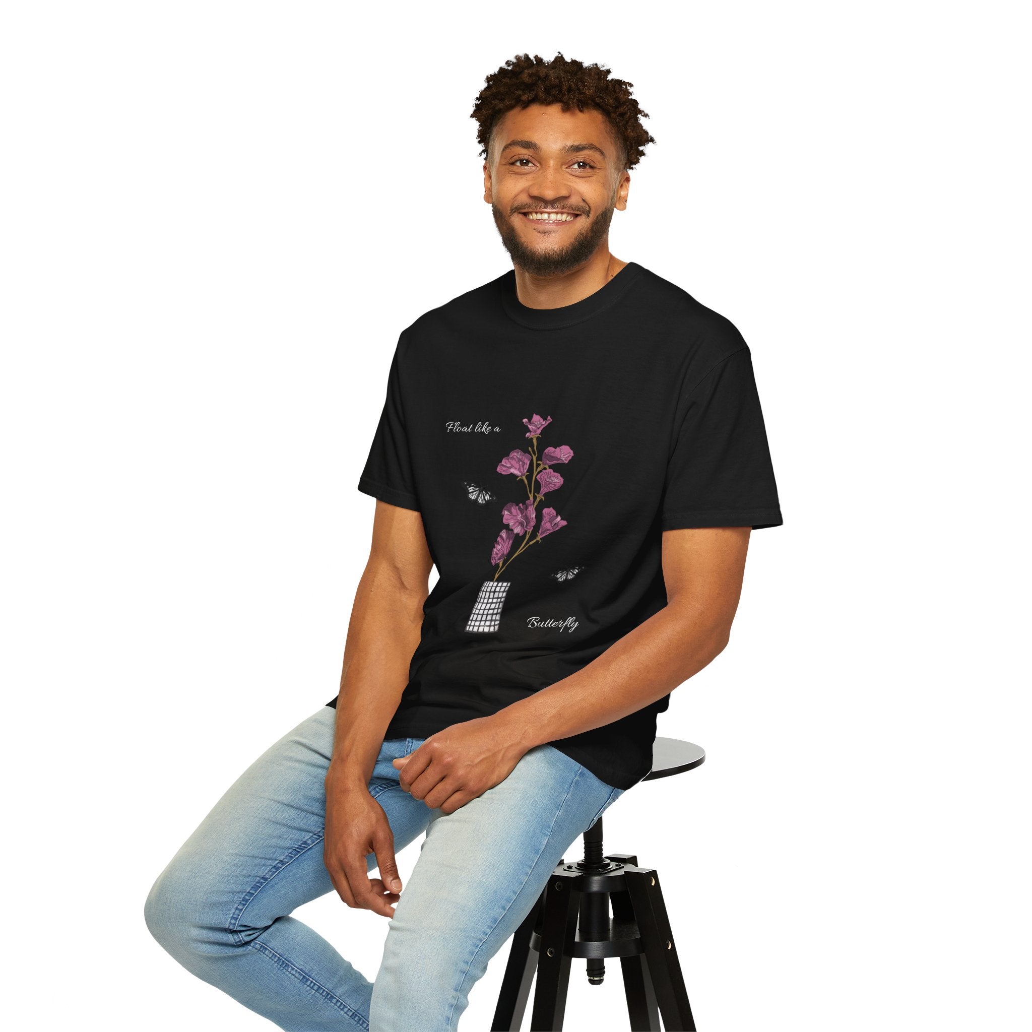 Float Like a Butterfly Floral Butterfly Graphic T-Shirt