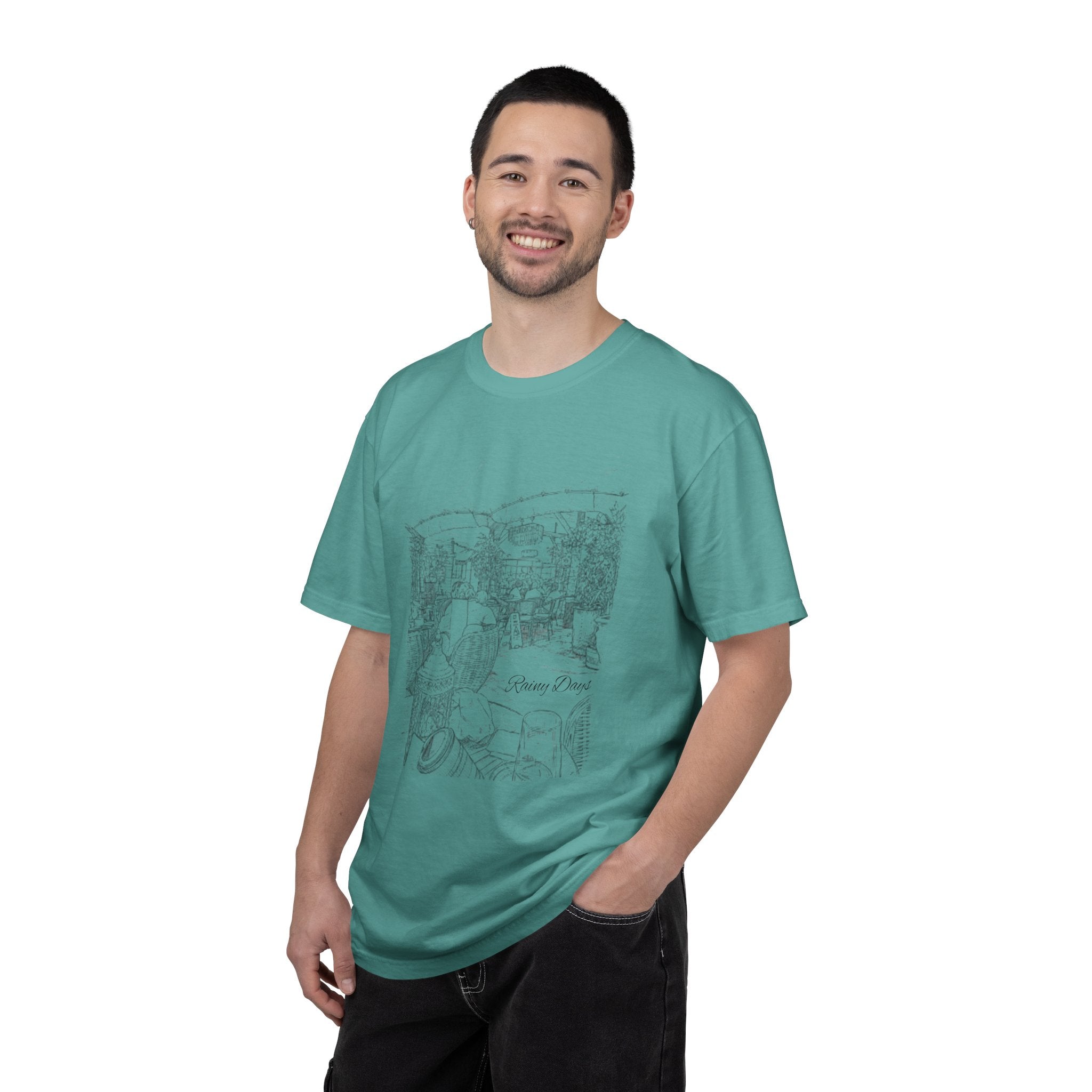 Rainy Day Pencil Sketch T-Shirt — Marquee Seating Illustration