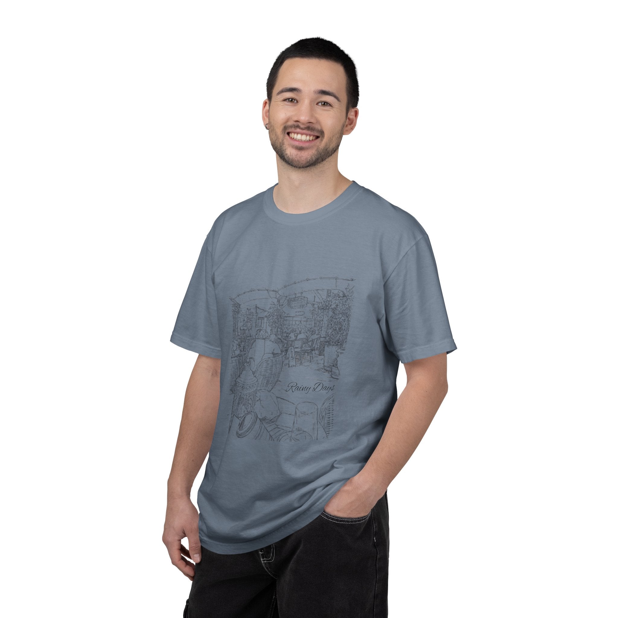 Rainy Day Pencil Sketch T-Shirt — Marquee Seating Illustration