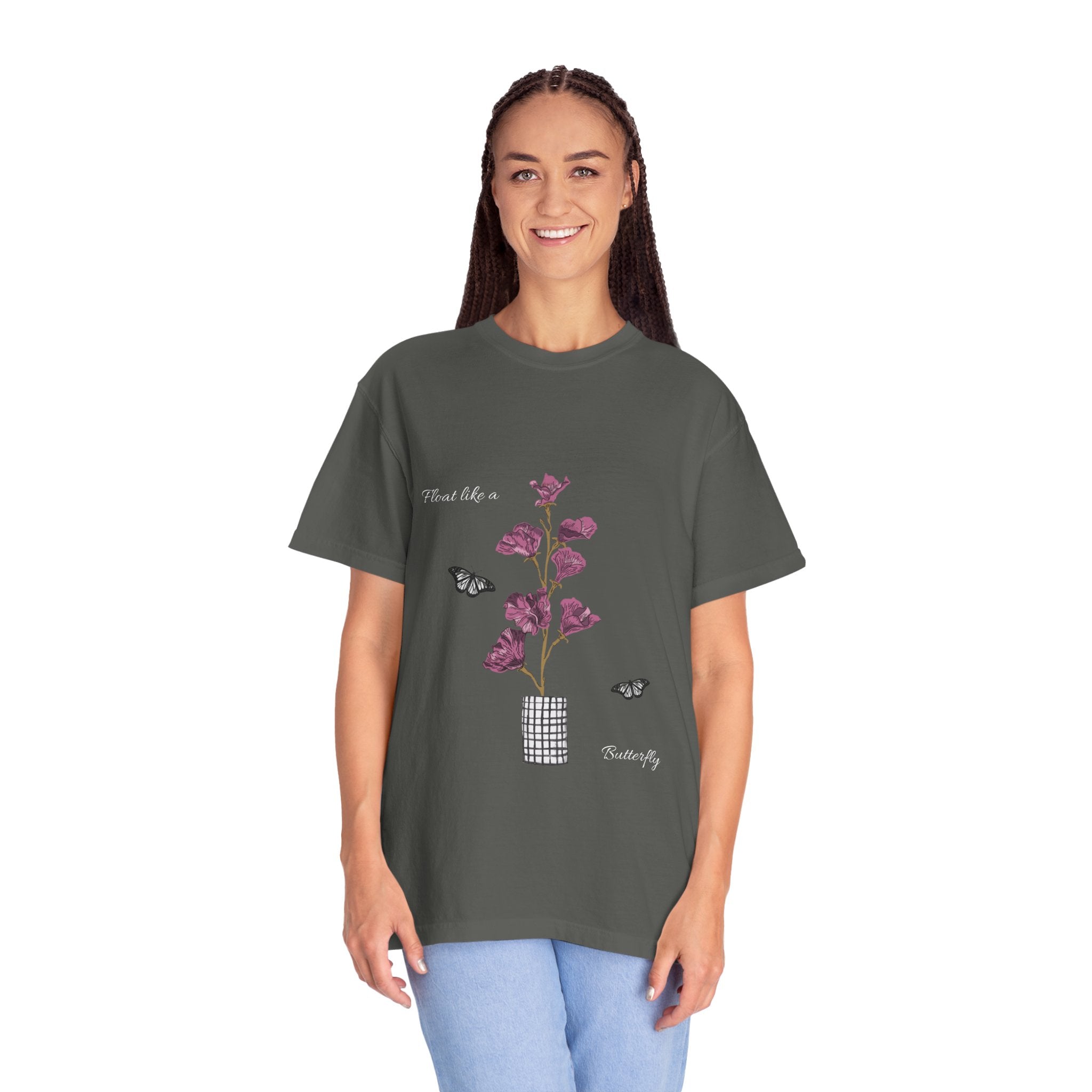 Float Like a Butterfly Floral Butterfly Graphic T-Shirt