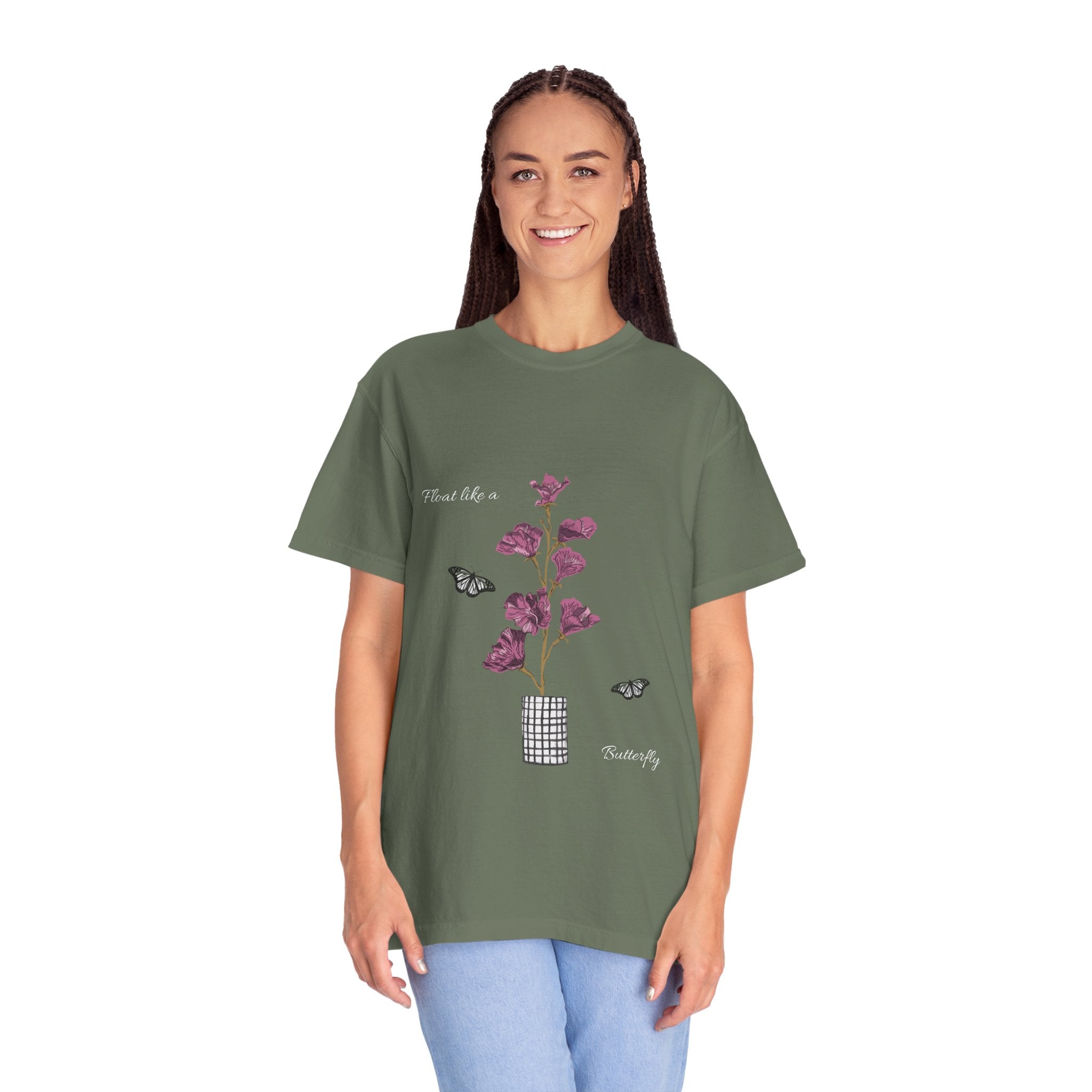 Float Like a Butterfly Floral Butterfly Graphic T-Shirt