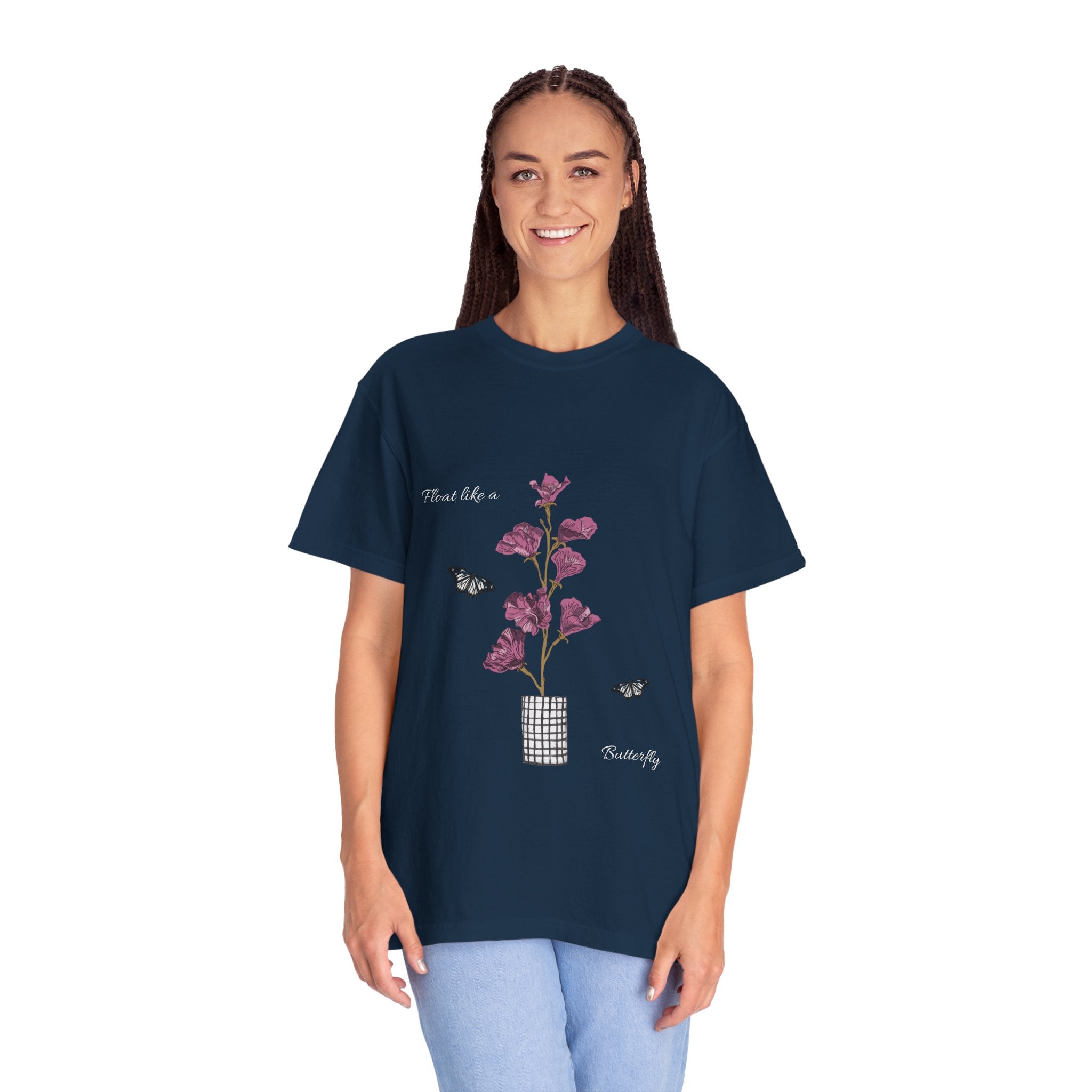 Float Like a Butterfly Floral Butterfly Graphic T-Shirt