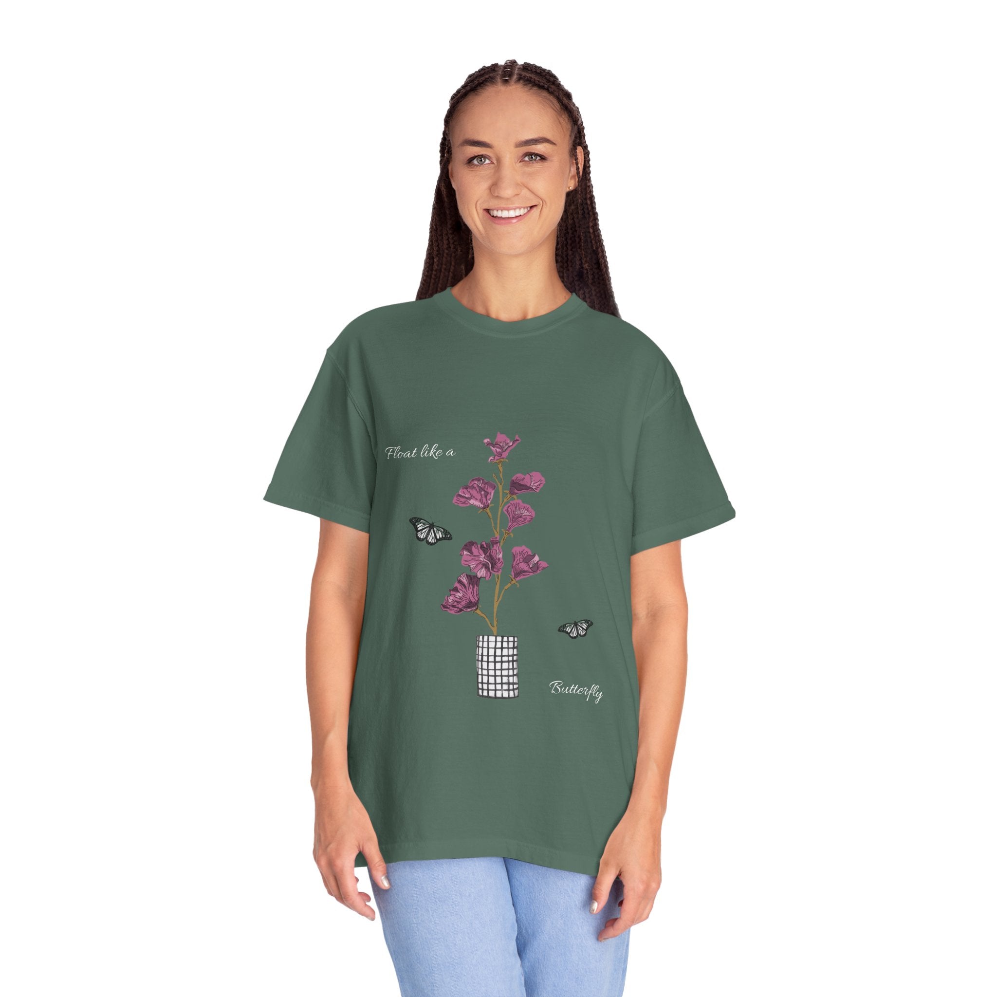 Float Like a Butterfly Floral Butterfly Graphic T-Shirt