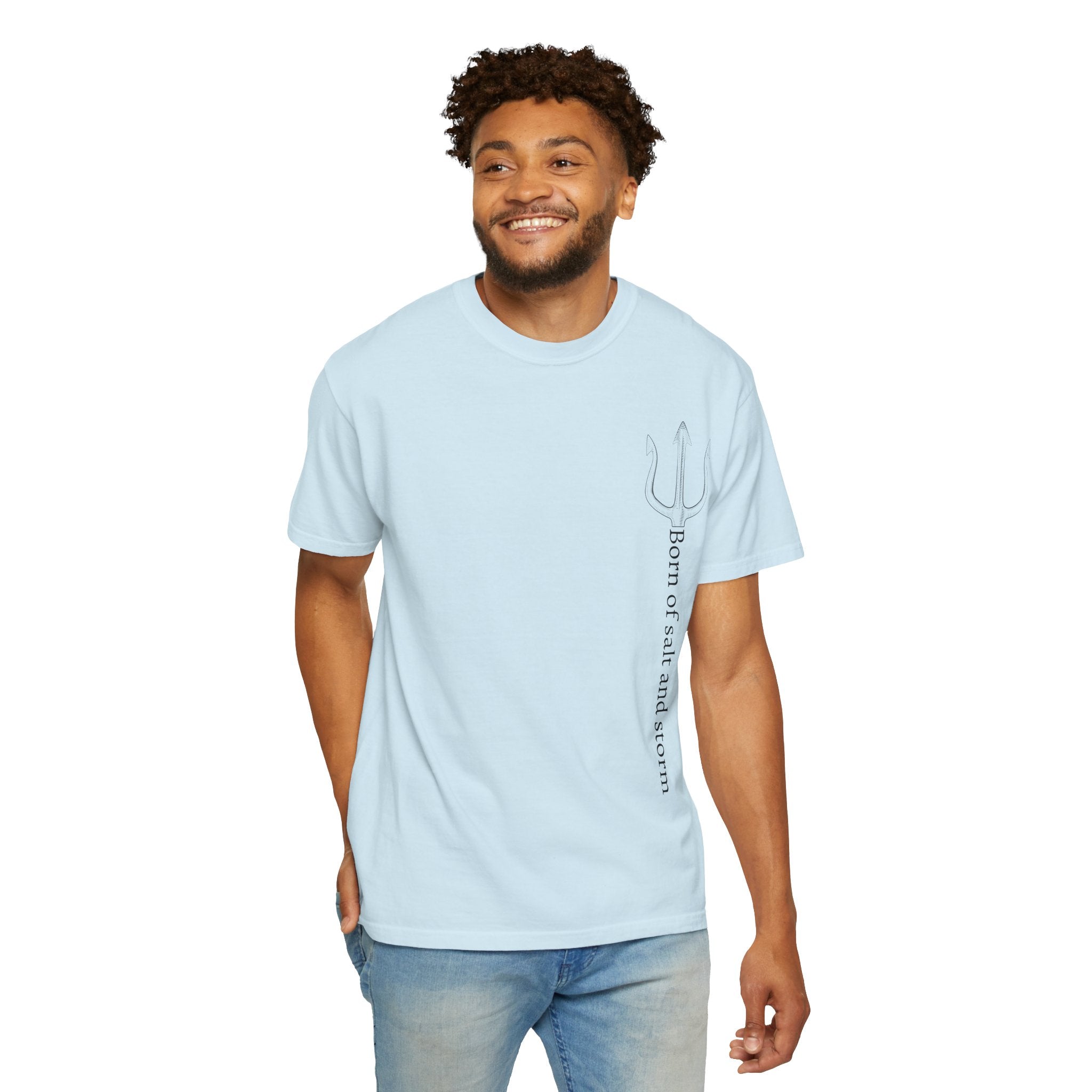 T-Shirt — 'Born of Salt and Storm' Trident Vertical Graphic Tee