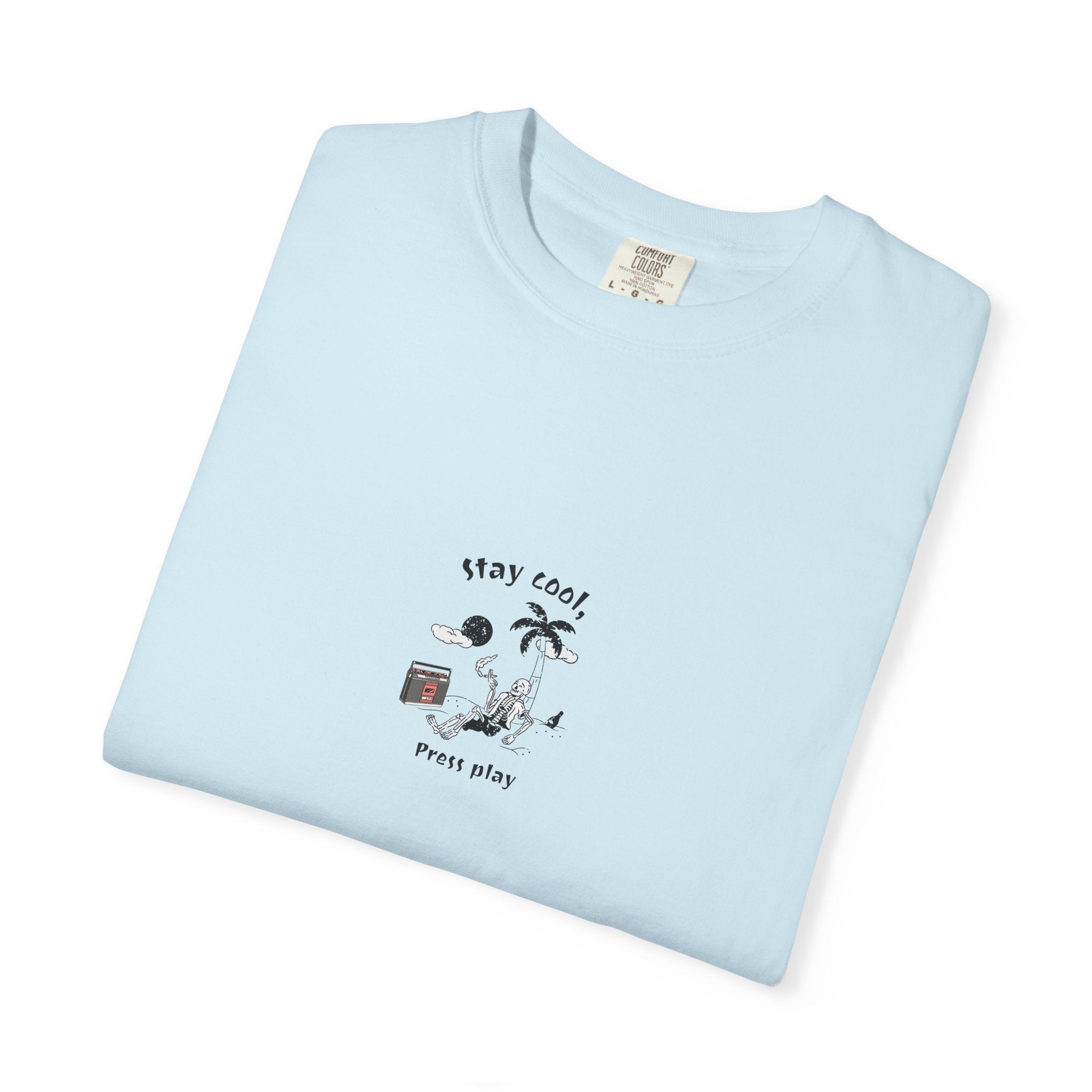 Cool Skeleton Graphic T-Shirt — "Stay Cool, Press Play"