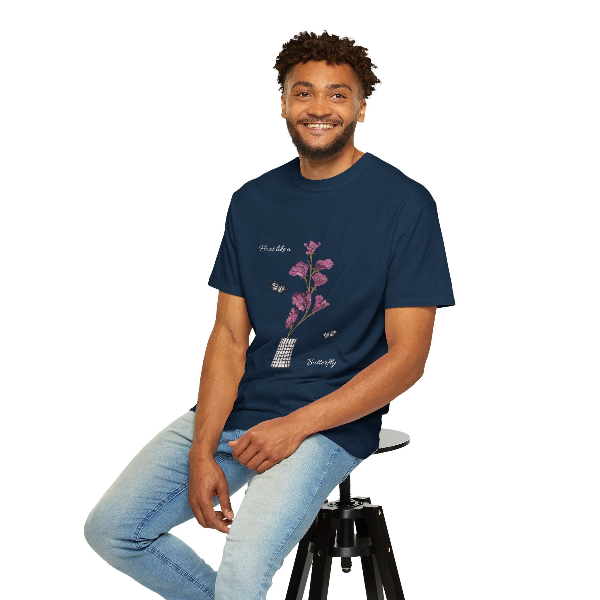 Float Like a Butterfly Floral Butterfly Graphic T-Shirt