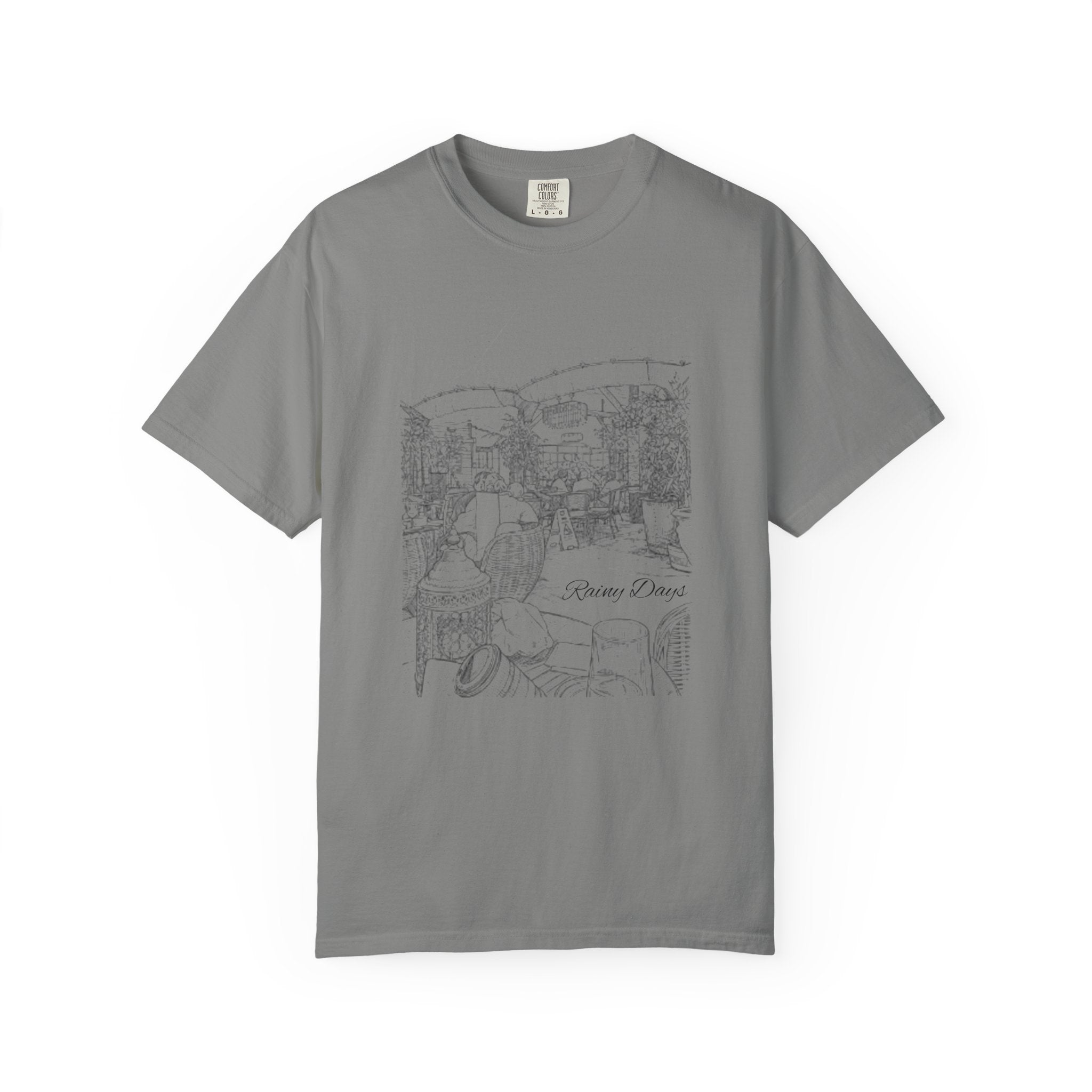 Rainy Day Pencil Sketch T-Shirt — Marquee Seating Illustration